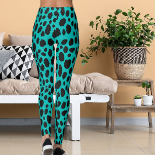 Legging Padrão Ciano e Cinza Escuro Safari Estampa de Leop