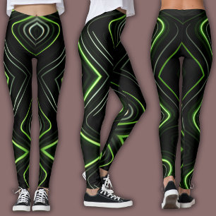 Legging Padrão Cibernético Abstrato Brilho Verde Neon