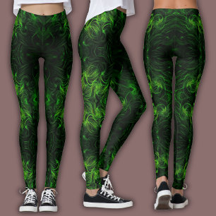Legging Padrão Cibernético Abstrato Plasma Preto e Lima