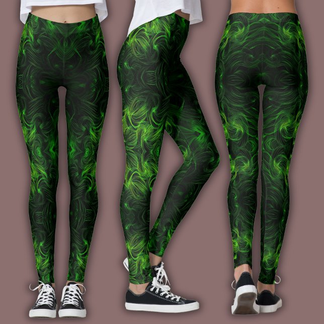 Legging Padrão Cibernético Abstrato | Plasma Preto e Lima (Criador carregado)