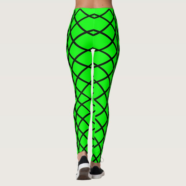 Legging Padrão Cilíndrico Preto em Neon Verde Mulheres (Verso)