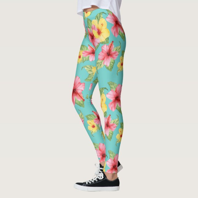 Legging Padrão Cinematográfico Floral Moderno do Hibiscus  (Esquerda)