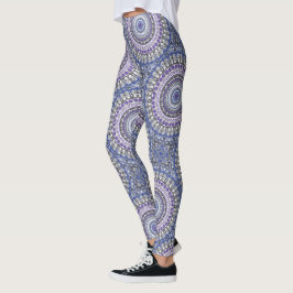 Legging Padrão Circular Geométrico Mandala Azul e Roxo