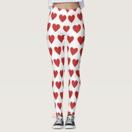 Legging Padrão Clássico de Coração Vermelho Chic