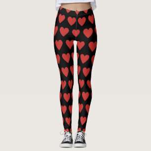 Legging Padrão Clássico de Coração Vermelho Cinto em Preto