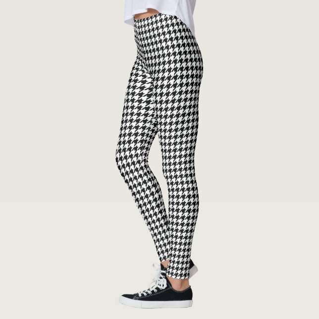 Legging Padrão Clássico de Houndstooth: Preto e Branco Vin (Esquerda)