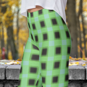 Legging Padrão Clássico de Verificação do Teal Verde e Pre