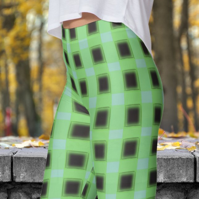 Legging Padrão Clássico de Verificação do Teal Verde e Pre (Classic Black and Light Green Teal Check Pattern Leggings)