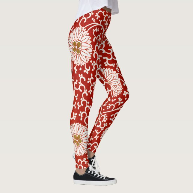 Legging Padrão Clássico do Ornamentado Floral Vermelho Vib (Direita)