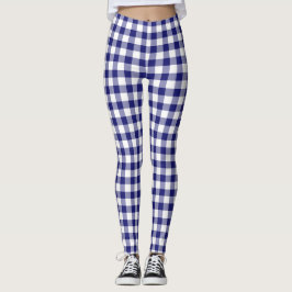 Legging Padrão Clássico Moderno de Gingham Azul