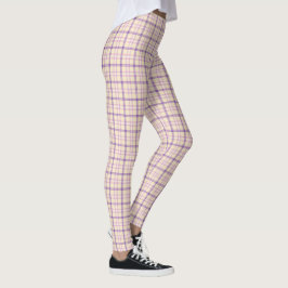 Legging Padrão Clássico Xadrez Roxo Creme Retro