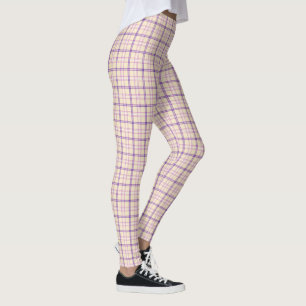 Legging Padrão Clássico Xadrez Roxo Creme Retro