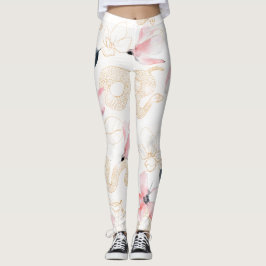 Legging Padrão cobra de flores rosa