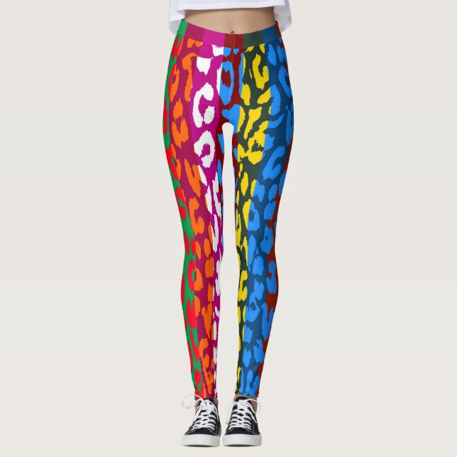 Legging Padrão Colorido da Pele Leopardo #12 (Frente)