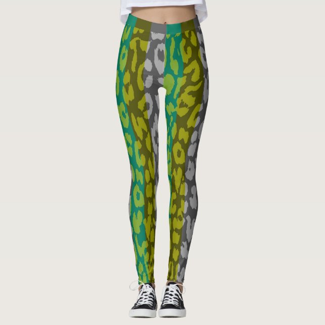 Legging Padrão Colorido da Pele Leopardo #16 (Frente)