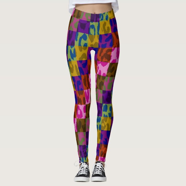 Legging Padrão Colorido da Pele Leopardo #24 (Frente)