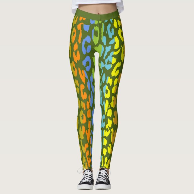 Legging Padrão Colorido da Pele Leopardo #4 (Frente)