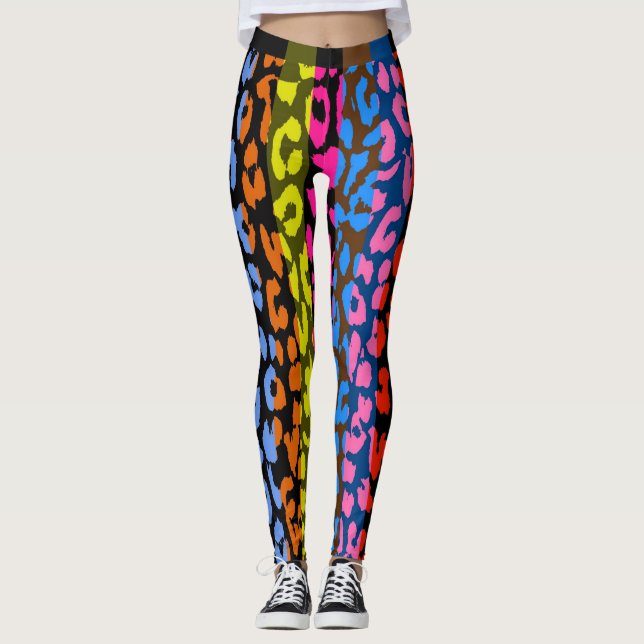 Legging Padrão Colorido da Pele Leopardo #8 (Frente)