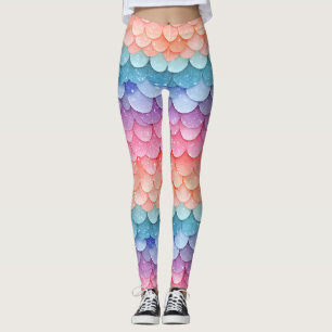 Legging Padrão Colorido de Escala de Sereia