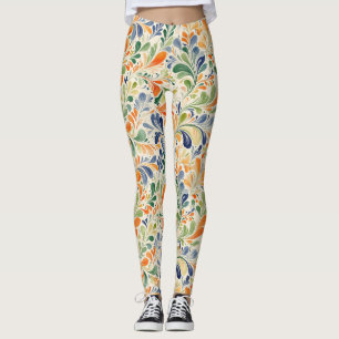 Legging Padrão Colorido De Folha De Paisley Inspirado Na V
