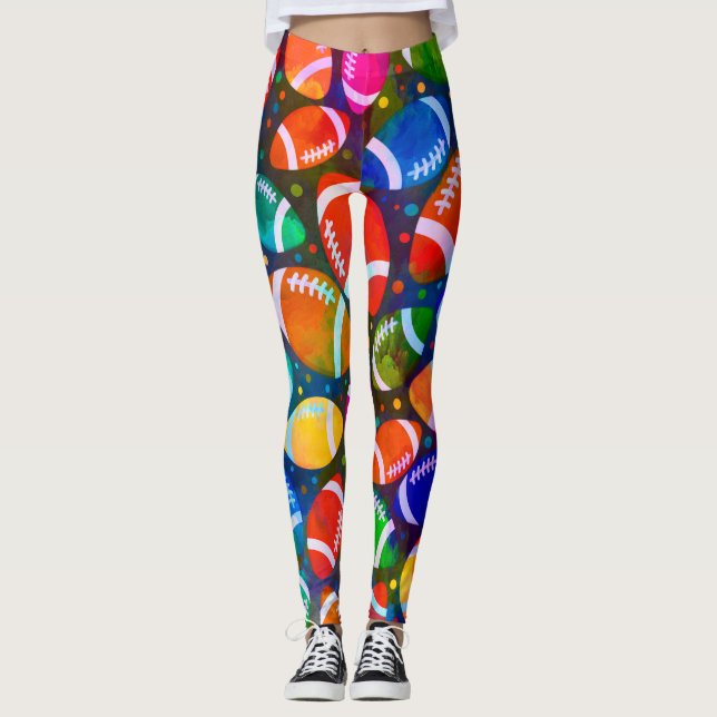 Legging Padrão Colorido de Futebol Americano (Frente)