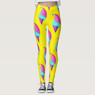 Legging Padrão Colorido de Sorvete Rosa Quente Amarelo da