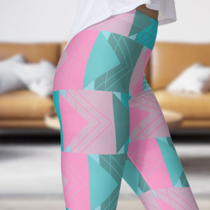 Legging Padrão Colorido de Teal Verde e Setas Rosa