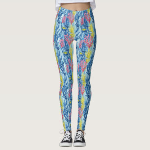 Legging Padrão Colorido de Vida Marinha Costeira (1)