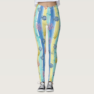 Legging Padrão Colorido de Vida Marinha Costeira (10)