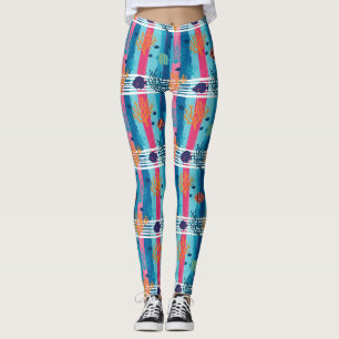 Legging Padrão Colorido de Vida Marinha Costeira (11)