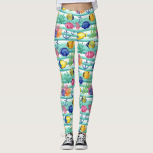 Legging Padrão Colorido de Vida Marinha Costeira (5)
