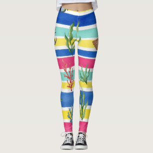 Legging Padrão Colorido de Vida Marinha Costeira (7)