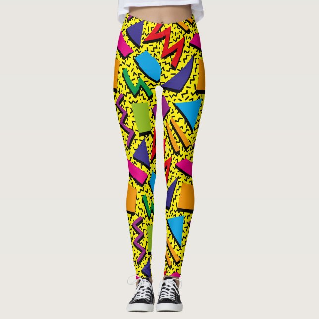 Legging Padrão Colorido dos Anos 80 na Moda (Frente)