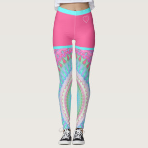Legging Padrão Colorido e Brilhante de Círculo Hippie Rosa