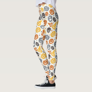 Legging Padrão Colorido Jack-O'-Lanterna Rostos
