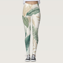Legging Padrão contínuo botânico tropical para
