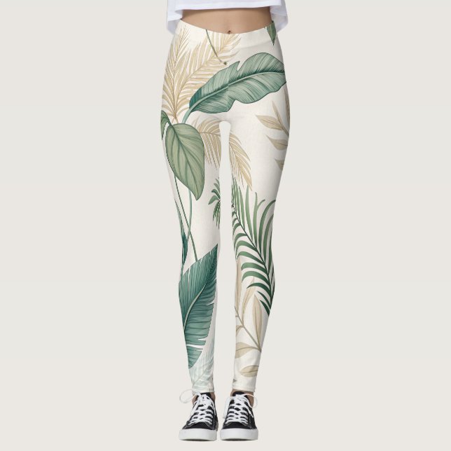 Legging Padrão contínuo botânico tropical para  (Frente)