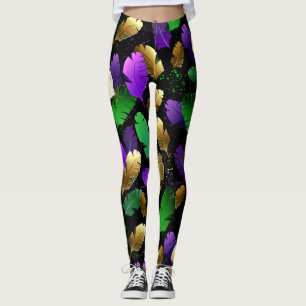 Legging Padrão contínuo com penas de Mardi Gras