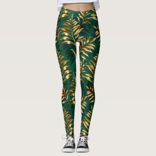 Legging Padrão contínuo com samambaias douradas