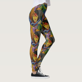 Legging Padrão contínuo de arte fina cubismo boho colorido