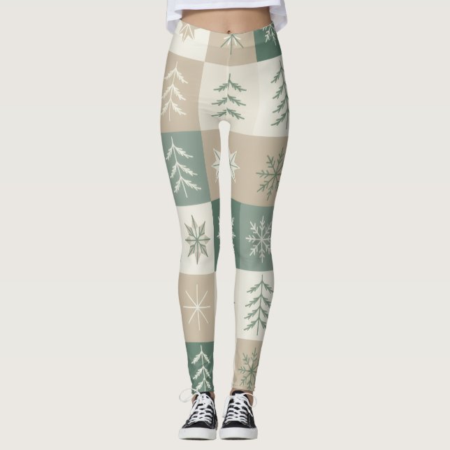 Legging Padrão contínuo de árvore de Natal escandinava (Frente)