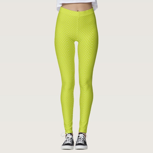 Legging Padrão contínuo de bolinhas verde-limão brilhante (Frente)