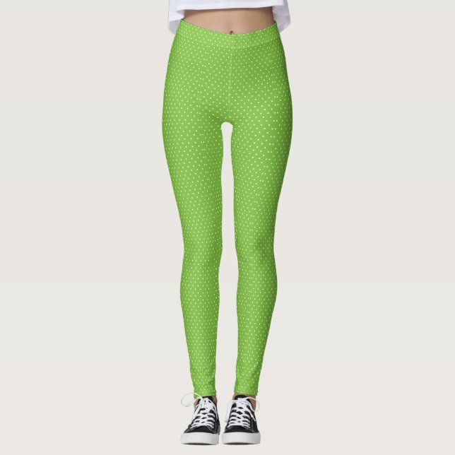 Legging Padrão contínuo de bolinhas verde-limão brilhante (Frente)