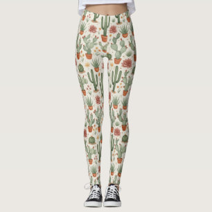 Legging Padrão contínuo de cactos suculentos do deserto
