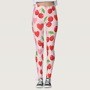 Legging Padrão contínuo de cereja e coração