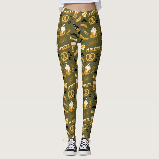 Legging Padrão contínuo de comida e cerveja do Oktoberfest (Frente)