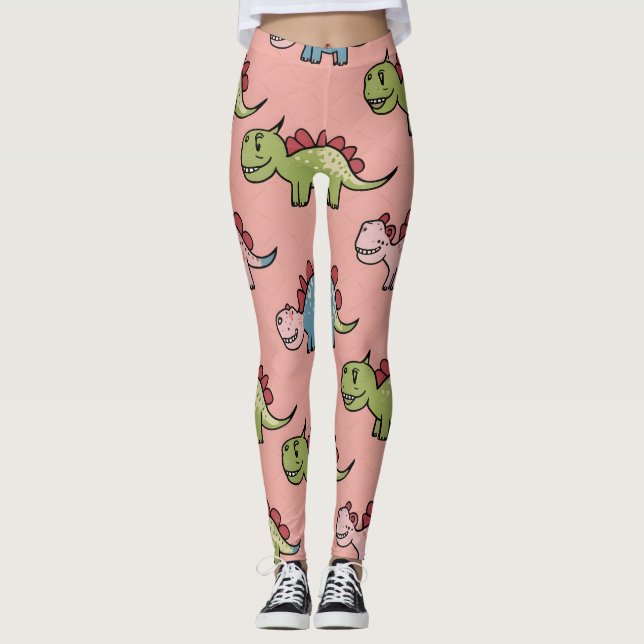 Legging Padrão contínuo de dinossauro fofo (Frente)
