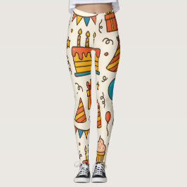 Legging Padrão contínuo de festa de aniversário vibrante