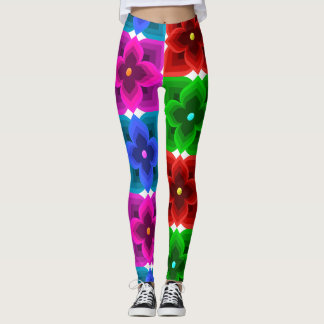 Legging Padrão contínuo de flores geométricas coloridas, o