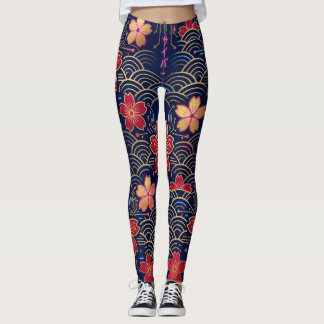 Legging Padrão contínuo de Sakura Cyberpunk Neo-Edo Japonê